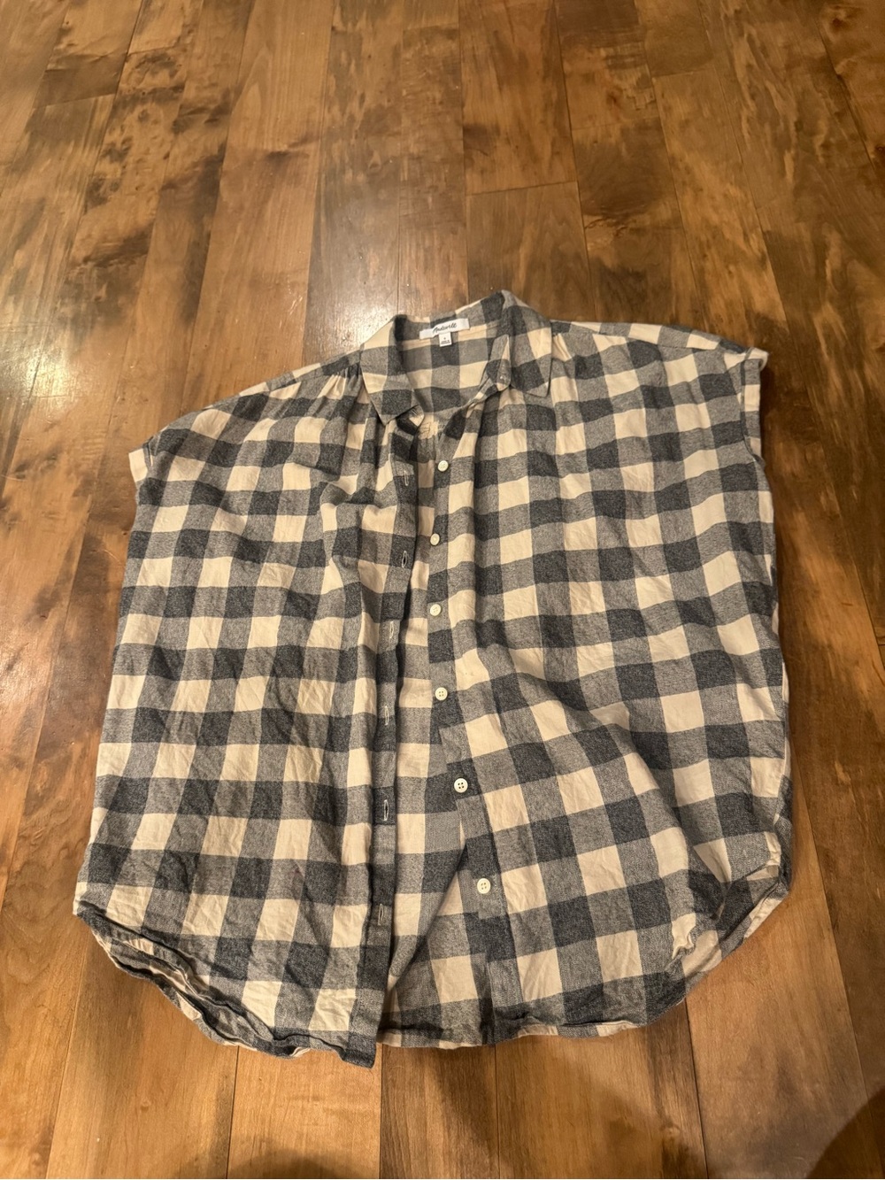 Casual Gray and Cream Checkered Button-Up Shirt